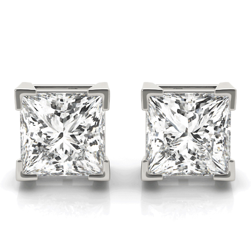 V Prong Princess Diamond Stud Earring